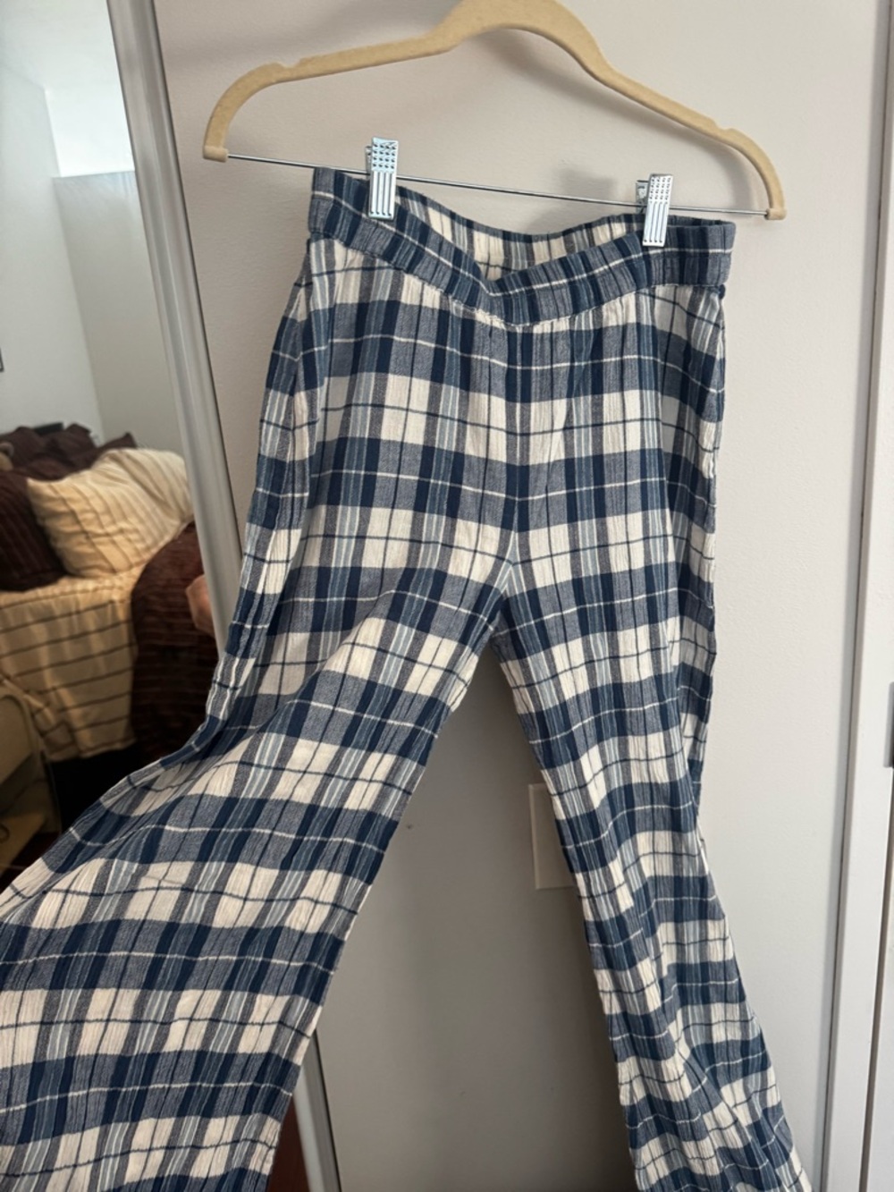 Suzie Kondi Elira Checked Cotton-Gauze Wide-Leg Pants - Blue & White Cottage - Picture 6 of 7